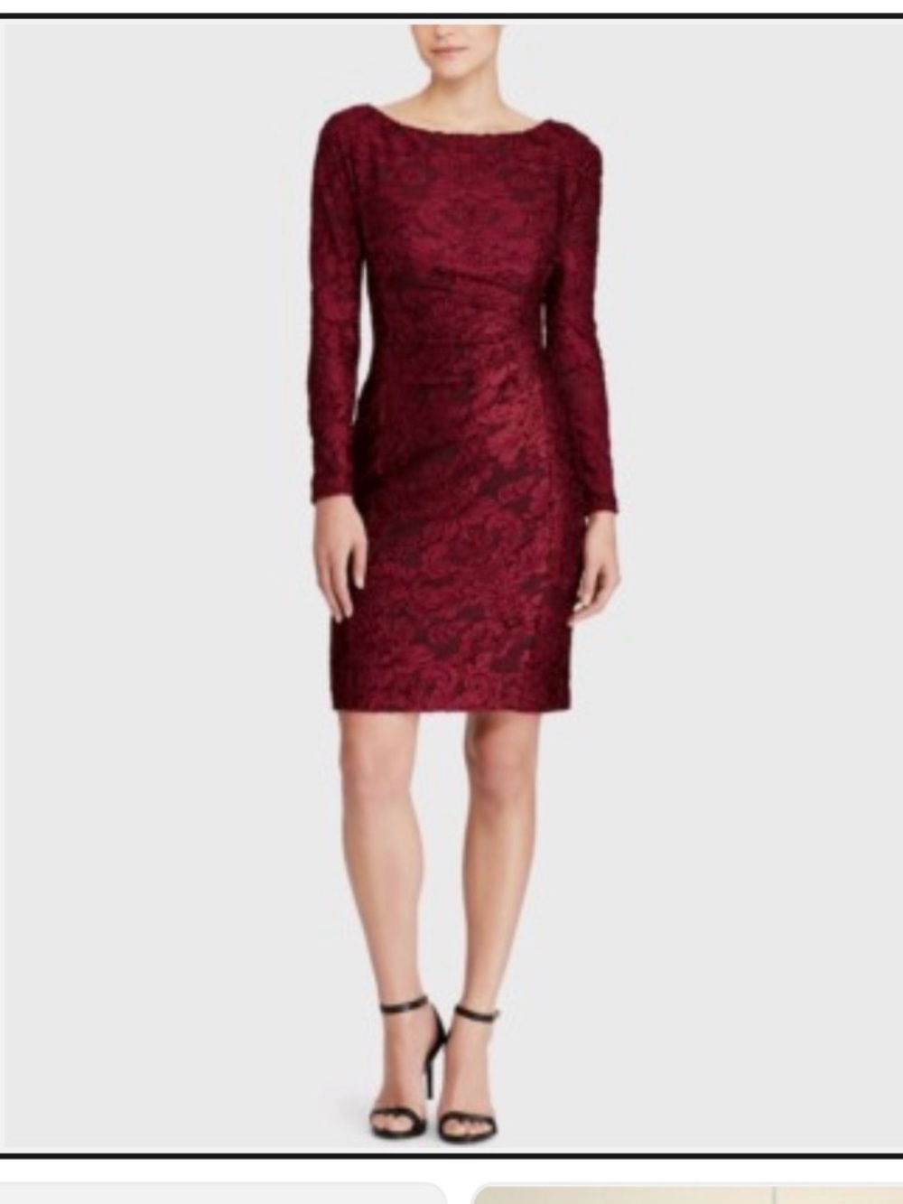 Ralph Lauren Burgundy Long Sleeve Jacquard Sheath Dress